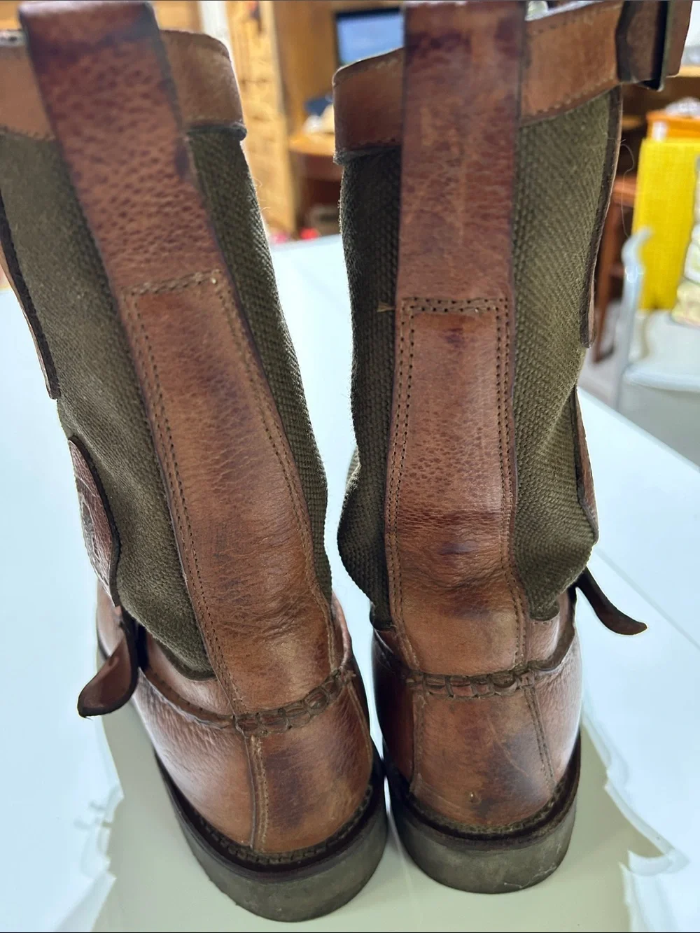 Chippewa Snake Boots Brown / Olive Canvas Leather Boots 6EE